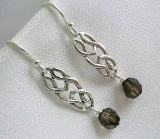 Vintage Celtic Scottish Sterling Silver & Smoky Quartz Earrings
