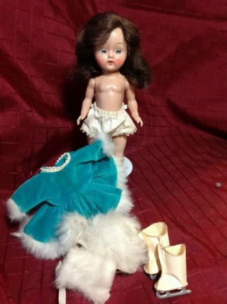 Vintage Painted Lash Ginger Skating Outfit Brown Mohair Wig And Blue Eyes
