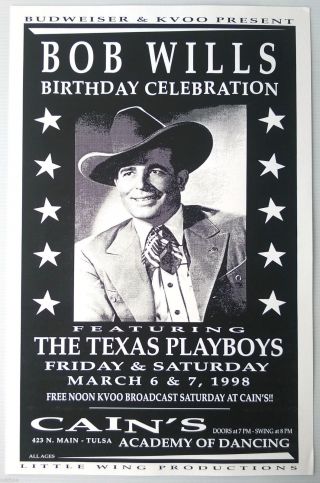 Bob Wills Birthday Celebration Vintage Poster 1998 Concert In Tulsa,  Ok
