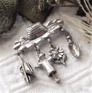 Vintage.  925 Sterling Silver Hat Pin/brooch W/charms