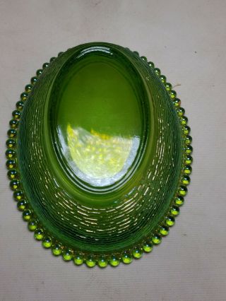 Vintage INDIANA GLASS HEN ON A NEST Iridescent Green Carnival Candy Dish 4