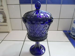 Vintage Fostoria Hapsburg Royal Crown Cobalt Blue Candy Dish With Lid