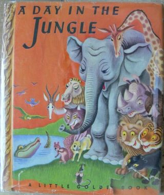 Vintage Little Golden Book A Day In The Jungle W/dust Jacket 1st Edition
