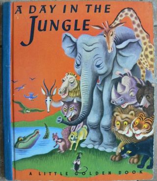 Vintage Little Golden Book A DAY IN THE JUNGLE w/dust jacket 1st edition 3