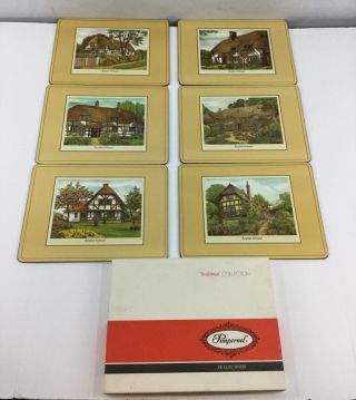 Vintage Pimpernel English Cottages Placemat Set 6 England Cork Back 12x9 " Deluxe