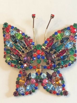 Gorgeous Vintage High End Multi Colored Rhinestone Butterfly Brooch Pin Beauty 2