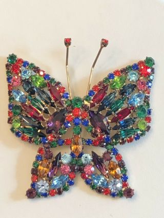 Gorgeous Vintage High End Multi Colored Rhinestone Butterfly Brooch Pin Beauty 3