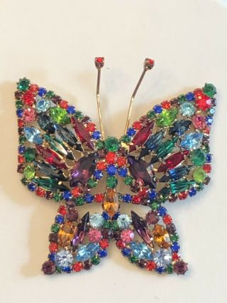 Gorgeous Vintage High End Multi Colored Rhinestone Butterfly Brooch Pin Beauty 4