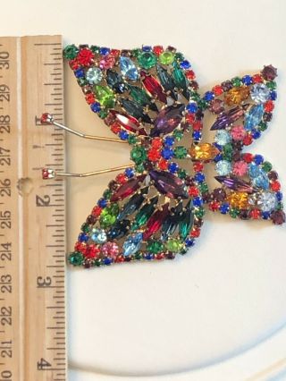 Gorgeous Vintage High End Multi Colored Rhinestone Butterfly Brooch Pin Beauty 5