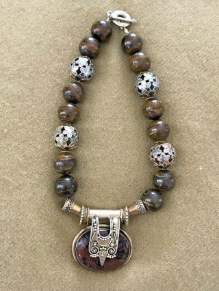 Vintage Mexican Sterling Necklace With Pendant Heavy Weight No Res