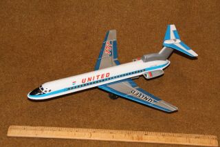 Vintage United Airlines Boeing 727 Made In Japan Tin Friction Airplane Toy Litho