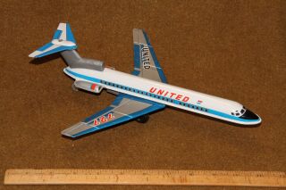 Vintage United Airlines Boeing 727 Made In Japan Tin Friction Airplane Toy Litho 2