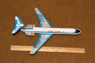 Vintage United Airlines Boeing 727 Made In Japan Tin Friction Airplane Toy Litho 3