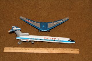 Vintage United Airlines Boeing 727 Made In Japan Tin Friction Airplane Toy Litho 5