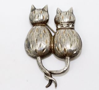 A Pretty Vintage Sterling Silver 925 Double Cat Paste Brooch 13154