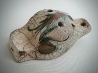 Vintage 4 Hole Ocarina Snake Head Primitive Folk Art Clay Pottery Whistle Flute