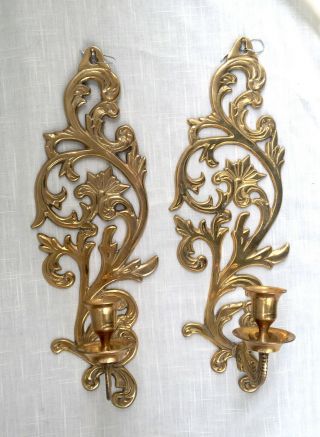 Vintage Solid Brass Single Candle Holder Wall Sconces - Scrolled