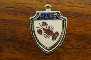Vintage Silver Maine Lobster England Travel Shield Charm One Of A Kind