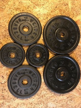 46 Lbs Of Vintage Weider Standard Weight Plates - 2 Each Of 12.  5s.  7.  5s And 3.  0s