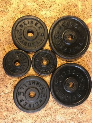 46 lbs of Vintage Weider Standard Weight Plates - 2 each of 12.  5s.  7.  5s and 3.  0s 2