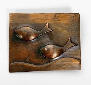 Vintage Francisco Rebajes Signed Pin Brooch Fish Design Handcrafted Copper