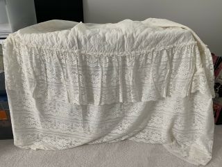 Vintage White Baby Bassinet Skirt Cover Quilted Lace Young Years 1970s