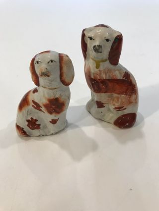 Vintage Miniature 3 Inch Staffordshire Spaniel Seated Dog Figurines (b)