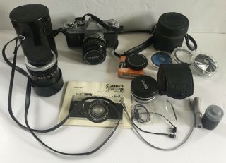 Vintage Canon Ftb 35m Camera & Lenses Attachments 135mm 50mm Hoya