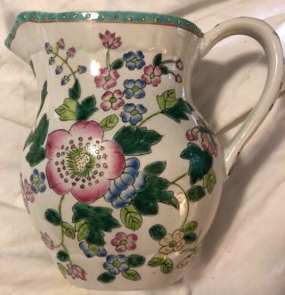 Vintage Large Ceramic Pitcher Italy Hand Painted Flowers Pottery