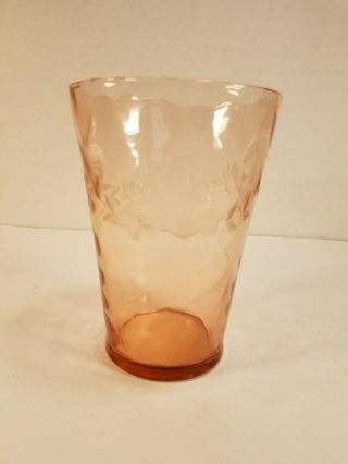 Vintage Large Pink Depression Etched Glass Vase 8 " Floral And Leaf Etching