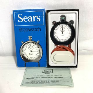 Vintage Sears Mechanical Swiss Stopwatch Shock Resistant 19902 Black Vtg