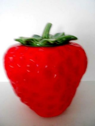 Mccoy Vintage Strawberry Cookie Jar Red With Green Top
