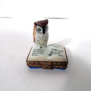 Vintage Limoges Trinket Box Owl Sitting On A Book