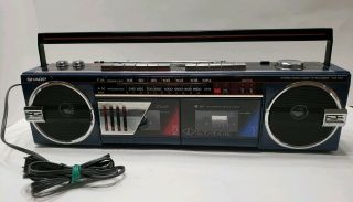 Vintage Sharp Wq - 562 Stereo Boombox.  Dark Blue.  1980’s