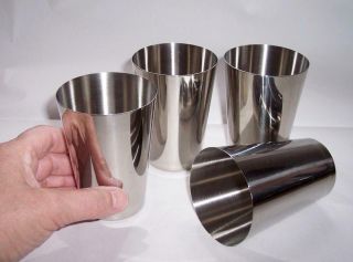 Vintage Set 4 X Stainless Steel Travel Drinking Cups In Leather Case