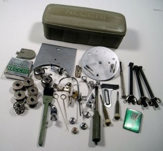Vintage Necchi Supernova Sewing Machine Round Needle Plate,  Attachment Kit Tools