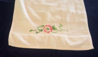 Laura Ashley Vintage Embroidered Pink Rose Floral White Bath Towels 38 X 19