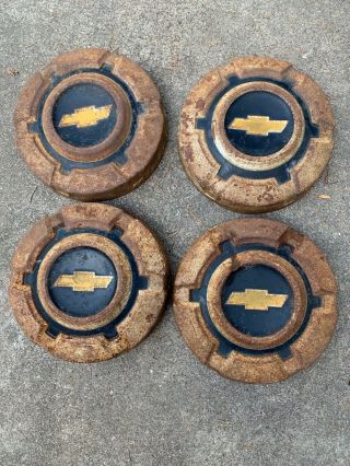 Vintage Set Of 4 Chevy 1/2 Ton Truck Dog Dish Hubcaps 10 5/8 "