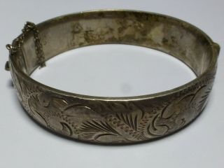 Vintage Sterling Silver Floral Engraved Bangle Bracelet 33g 7cm Ba2