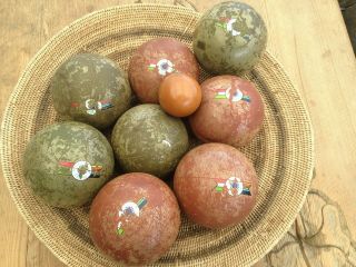 Vintage Pro Bocce Ball Set Fabra Made In Italy 8 Balls 113mm & 1 Pollino 61mm