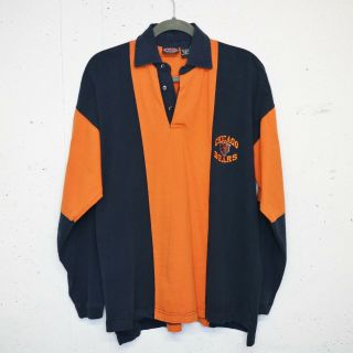 Vintage Nfl Chicago Bears Mens Rugby Polo Long Sleeve Shirt Size M