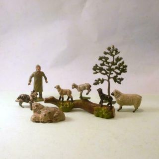 Vintage Lead Farm Britains,  Cherilea Lambs Fallen Tree Dog Man Etc 1920s - 50s