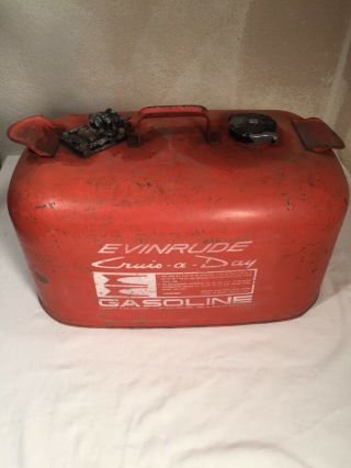 Vintage Evinrude Cruis A Day Outboard Gas Can 6 Gallon Steel Fuel Tank Gasoline
