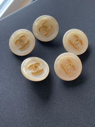 Chanel Vintage 25mm Replacement Beige Button Gold Cc Set Of 2