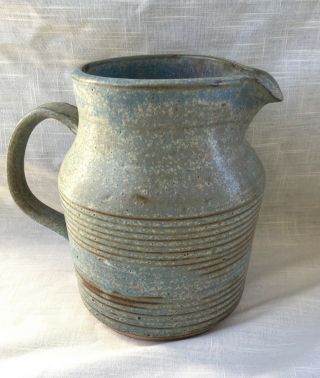 Vintage Hand Thrown Studio Art Pottery Pitcher - Blue Green,  Signed Ian Coupland
