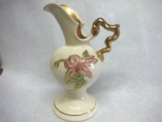 Vintage Hull Pottery Pitcher Vase With Gold Accents W6 - 6 1/2 " Made In Usa M - 3
