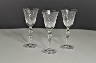 Vintage Libbey Diana Blown Cut Crystal Glass 2 Oz Cordial Liqueur 3 Stem Glasses