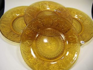 (4) Tiara Indiana Vtg Sandwich Glass Amber 10 " Dinner Plates