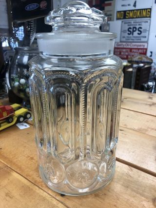 Vintage Le Smith Moon And Stars Clear Glass Canister Jar Apothecary 11 1/2”