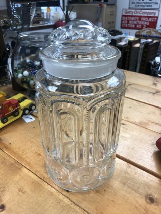 Vintage LE Smith Moon and Stars Clear Glass Canister Jar Apothecary 11 1/2” 2